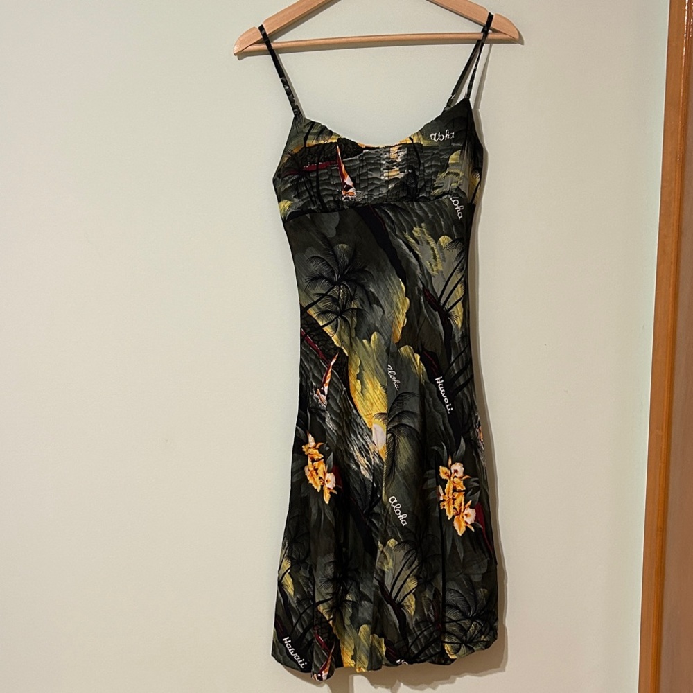 Tropical Print Spaghetti Strap Dress